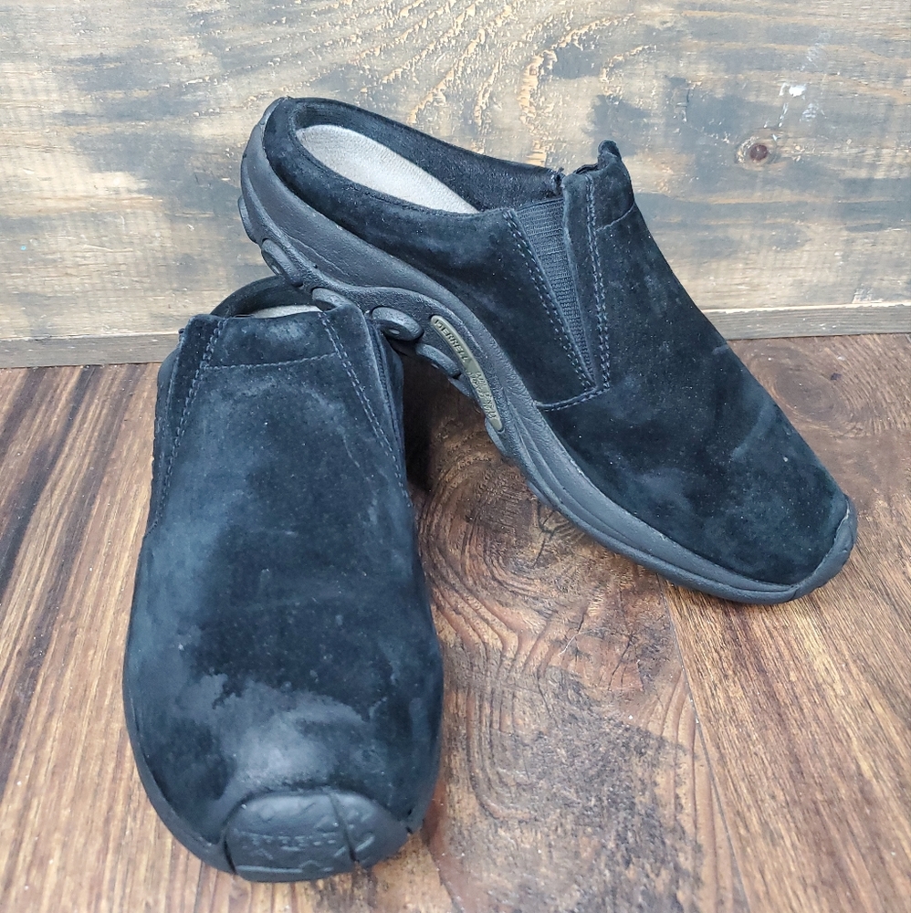 Merrell Black Jungle Slide Suede Clogs Dual Density Womens Size 8